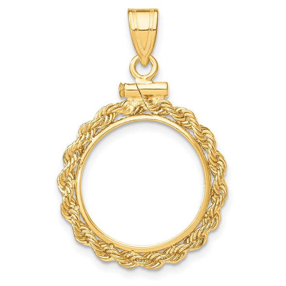 10k Yellow Gold Polished Rope 16.0mm x 1.35mm Screw Top Coin Bezel Pendant