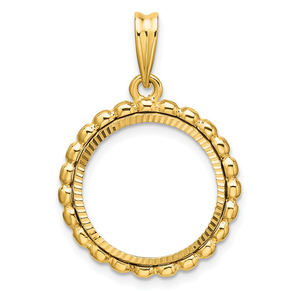 14k Yellow Gold Polished and Diamond-cut with Beaded Edge 16.5mm Prong Coin Bezel Pendant