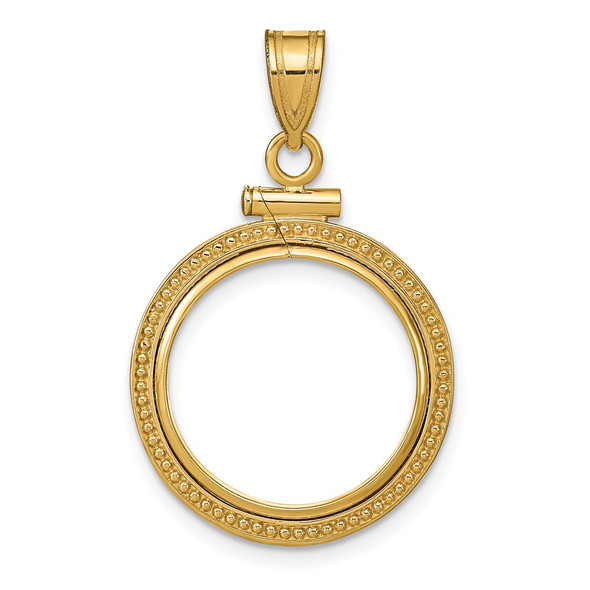 10k Yellow Gold Polished and Beaded 16.5mm x 1.35mm Screw Top Coin Bezel Pendant