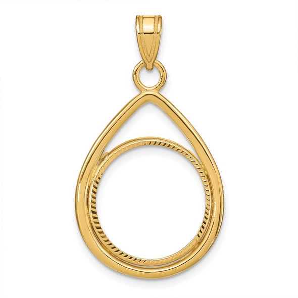 10k Yellow Gold Polished and Diamond-cut Lightweight Teardrop 16.5mm Prong Coin Bezel Pendant