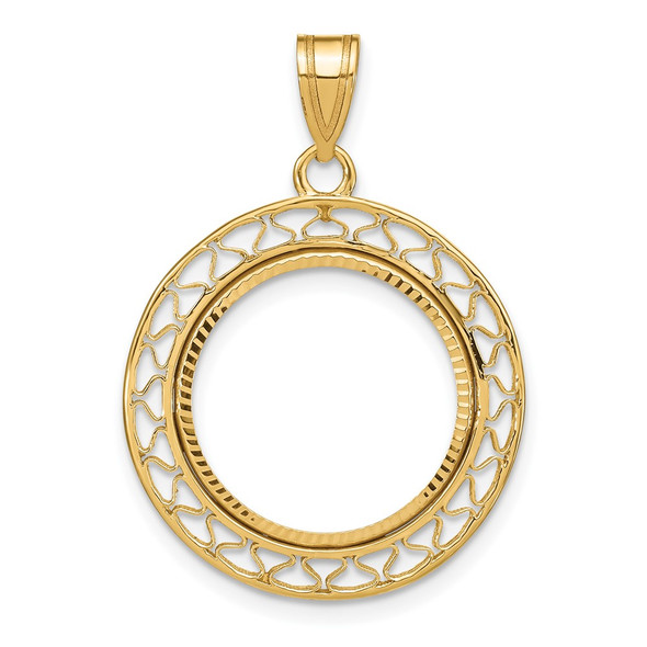 10k Yellow Gold Polished and Diamond-cut Fancy Wire 16.5mm Prong Coin Bezel Pendant