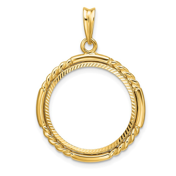 14k Yellow Gold Polished Quadruple Twist and Diamond-cut 20.0mm Prong Coin Bezel Pendant