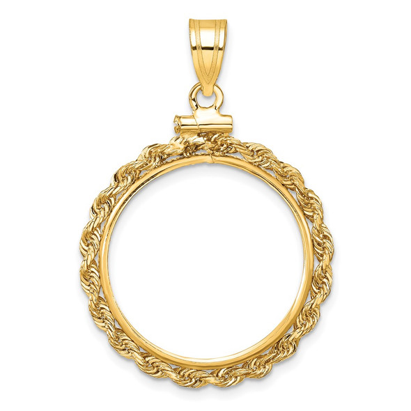 10k Yellow Gold Polished Rope 20.1mm x 2.1mm Screw Top Coin Bezel Pendant