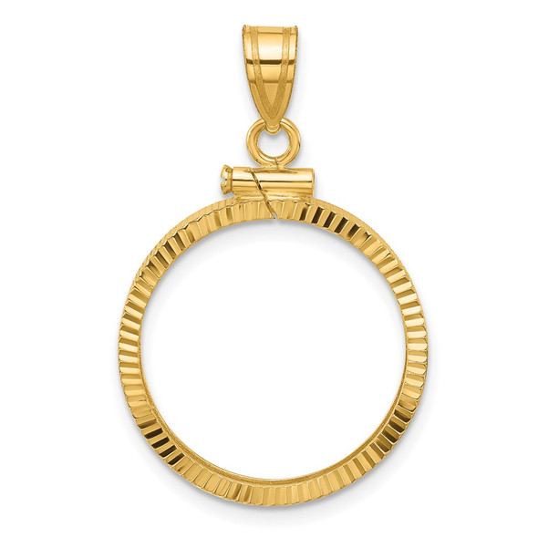 10k Yellow Gold Polished and Diamond-cut 20.1mm x 2.1mm Screw Top Coin Bezel Pendant