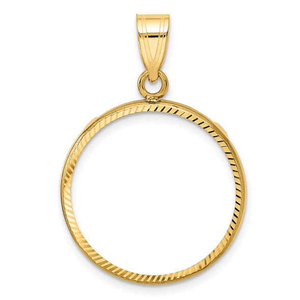 10k Yellow Gold Polished and Diamond-cut 20.2mm Prong Coin Bezel Pendant