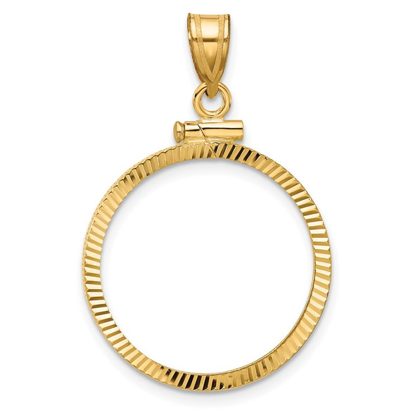 10k Yellow Gold Polished and Diamond-cut 21.6mm x 1.7mm Screw Top Coin Bezel Pendant