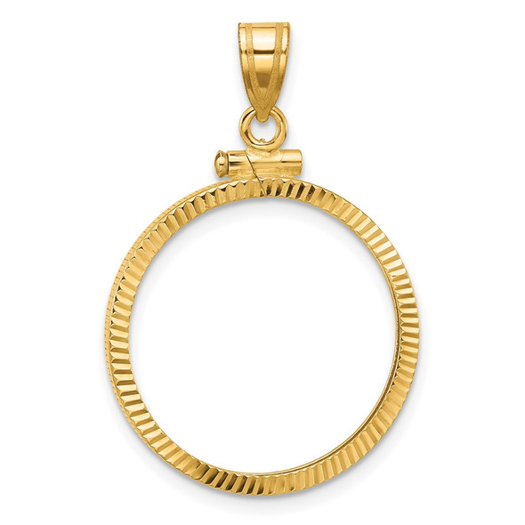 10k Yellow Gold Polished and Diamond-cut 22.0mm x 1.9mm Screw Top Coin Bezel Pendant