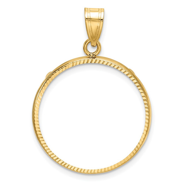 10k Yellow Gold Polished and Diamond-cut 22.0mm Prong Coin Bezel Pendant