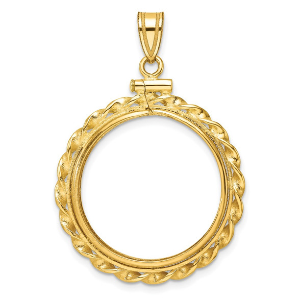 10k Yellow Gold Polished Wide Twisted Wire 22.0mm x 1.9mm Screw Top Coin Bezel Pendant