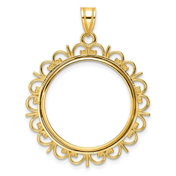 10k Yellow Gold Polished Fancy 22.0mm Prong Coin Bezel Pendant