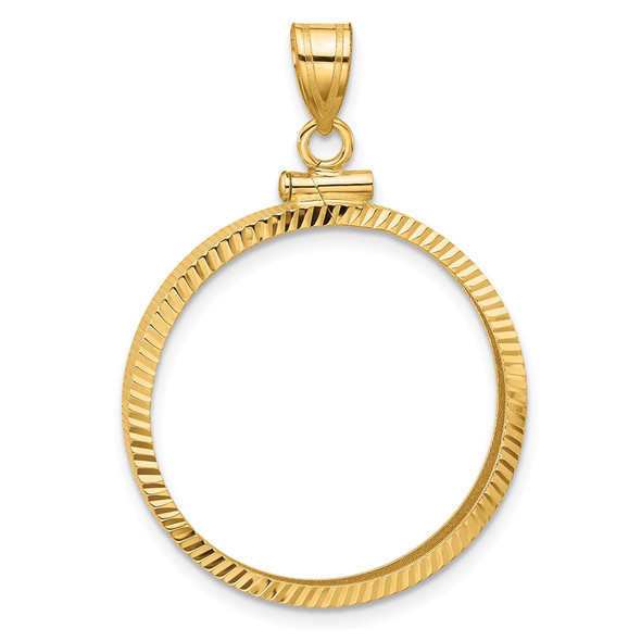 10k Yellow Gold Polished and Diamond-cut 25.0mm x 2.35mm Screw Top Coin Bezel Pendant