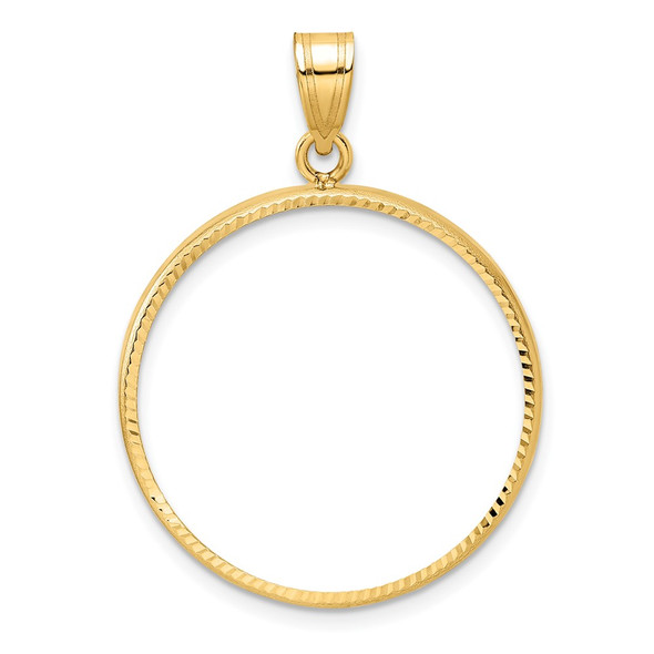 10k Yellow Gold Polished and Diamond-cut 25.0mm Prong Coin Bezel Pendant