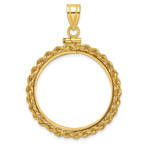 10k Yellow Gold Polished Rope 27.0mm x 2.35mm Screw Top Coin Bezel Pendant