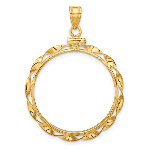 10k Yellow Gold Polished Hand Twisted Ribbon 27.0mm x 2.35mm Screw Top Coin Bezel Pendant