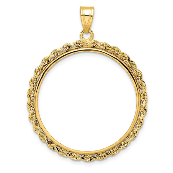 10k Yellow Gold Polished Rope 27.0mm Prong Coin Bezel Pendant