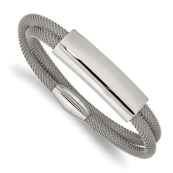 Adjustable Stainless Steel Polished Mesh 2-Strand ID Bracelet