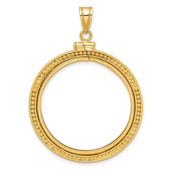 10k Yellow Gold Polished and Beaded 27.0mm x 2.35mm Screw Top Coin Bezel Pendant