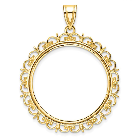 10k Yellow Gold Polished Fancy 27.0mm Prong Coin Bezel Pendant