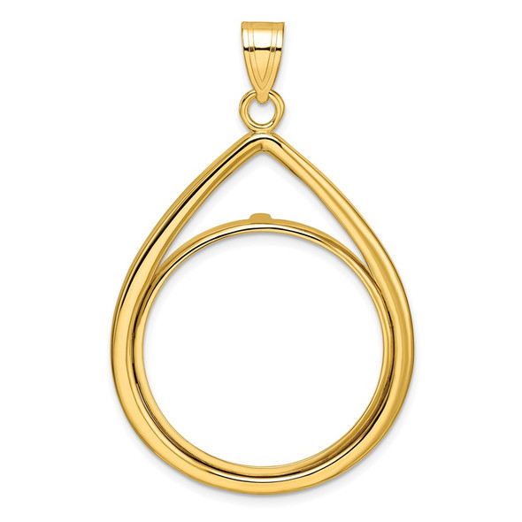 10k Yellow Gold Polished Lightweight Teardrop 27.0mm Prong Coin Bezel Pendant