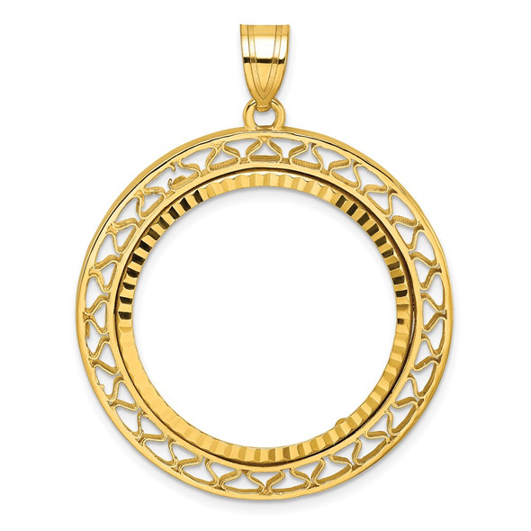 10k Yellow Gold Polished and Diamond-cut Fancy Wire 27.0mm Prong Coin Bezel Pendant