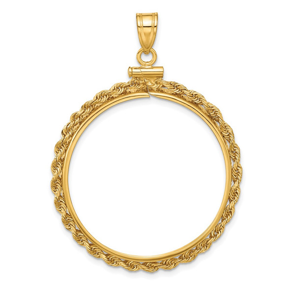 10k Yellow Gold Polished Rope 30.0mm x 3.00mm Screw Top Coin Bezel Pendant