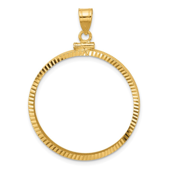 10k Yellow Gold Polished and Diamond-cut 30.0mm x 3.00mm Screw Top Coin Bezel Pendant