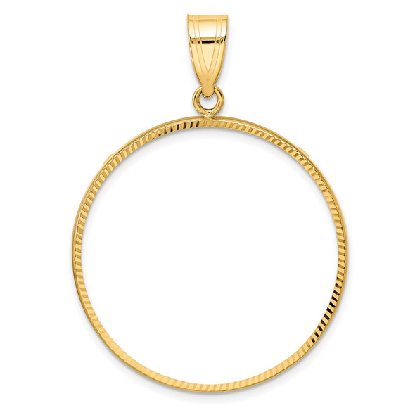 10k Yellow Gold Polished and Diamond-cut 30.0mm Prong Coin Bezel Pendant