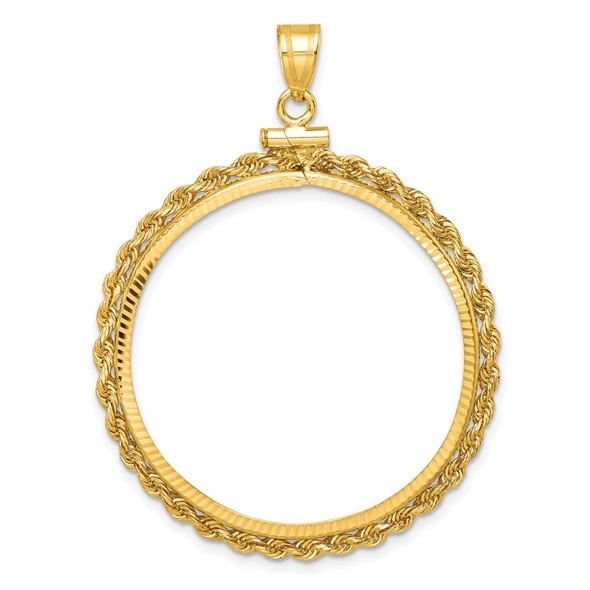 10k Yellow Gold Polished Rope and Diamond-cut 32.0mm x 2.85mm Screw Top Coin Bezel Pendant