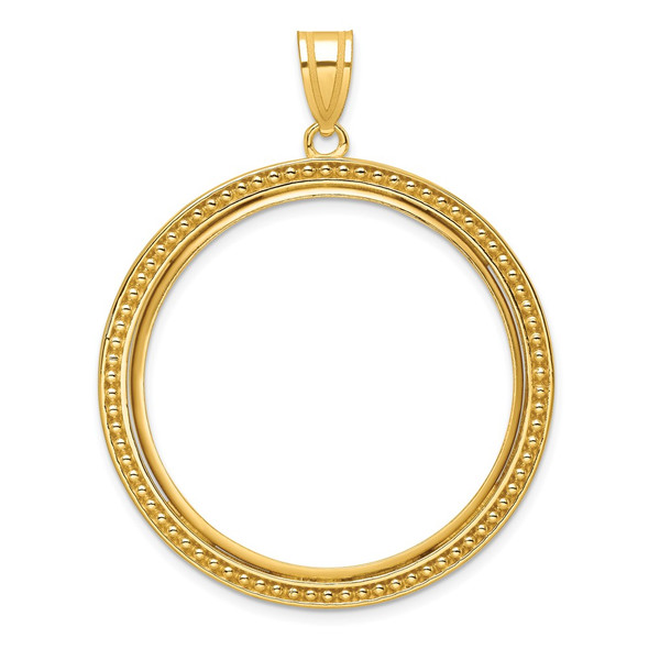 10k Yellow Gold Polished and Beaded 32.7mm Prong Coin Bezel Pendant