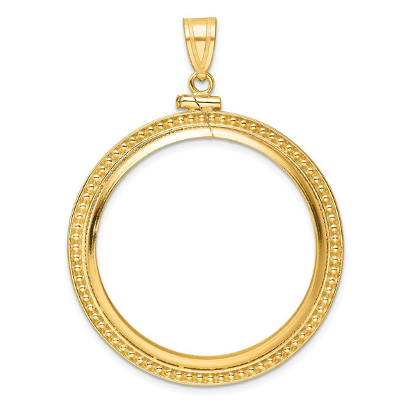 10k Yellow Gold Polished and Beaded 32.7mm x 3.00mm Screw Top Coin Bezel Pendant