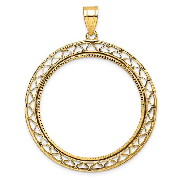 10k Yellow Gold Polished and Diamond-cut Fancy Wire 32.7mm Prong Coin Bezel Pendant