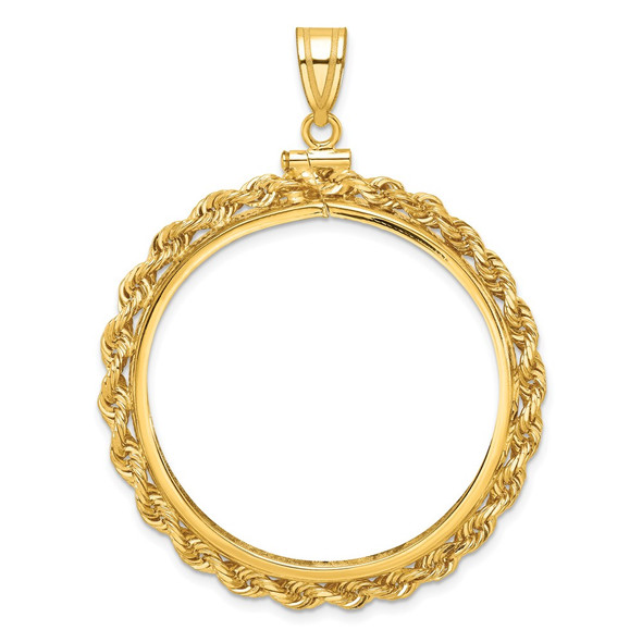 10k Yellow Gold Polished Rope 34.2mm x 2.85mm Screw Top Coin Bezel Pendant