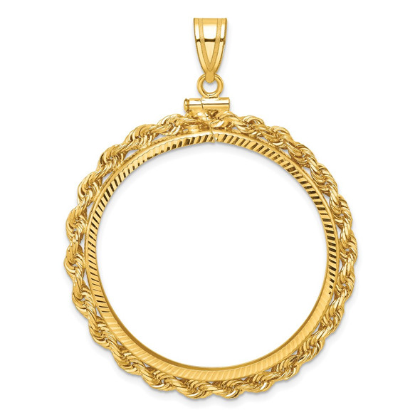 10k Yellow Gold Polished Rope and Diamond-cut 34.2mm x 2.85mm Screw Top Coin Bezel Pendant