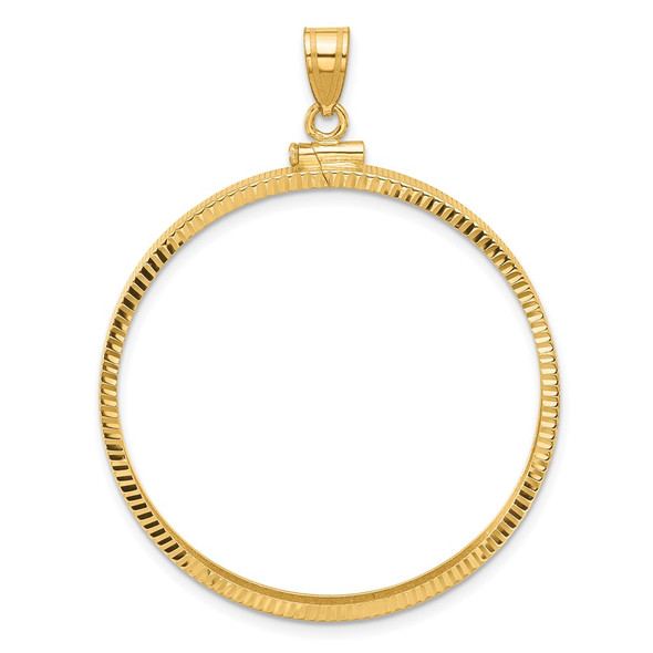 10k Yellow Gold Polished and Diamond-cut 37.0mm x 2.85mm Screw Top Coin Bezel Pendant