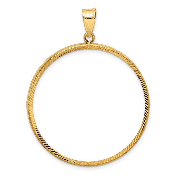 10k Yellow Gold Polished and Diamond-cut 37.0mm Prong Coin Bezel Pendant