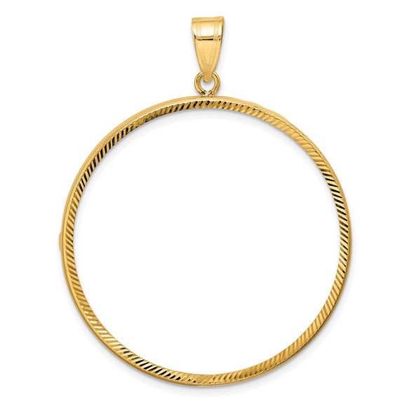 10k Yellow Gold Polished and Diamond-cut 38.1mm Prong Coin Bezel Pendant