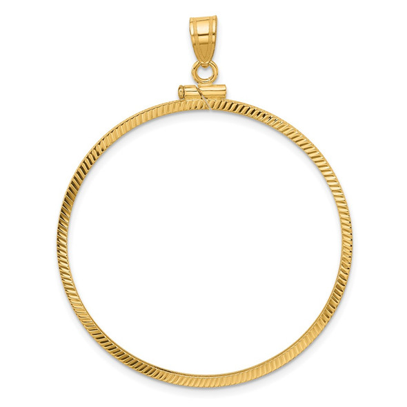 10k Yellow Gold Polished and Diamond-cut 39.5mm x 1.1mm Screw Top Coin Bezel Pendant