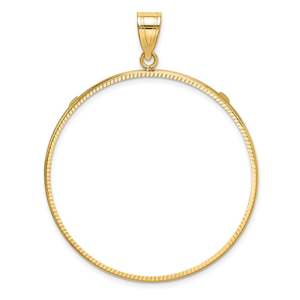 10k Yellow Gold Polished and Diamond-cut 39.5mm Prong Coin Bezel Pendant