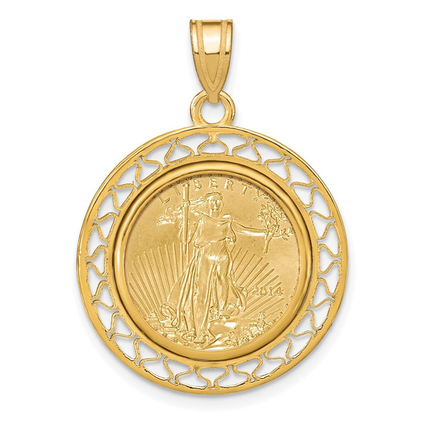 14k Yellow Gold Polished Fancy Wire Mounted 1/10oz American Eagle Prong Coin Bezel Pendant