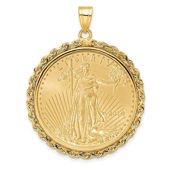 14k Yellow Gold Polished Rope Mounted 1/2oz American Eagle Prong Coin Bezel Pendant