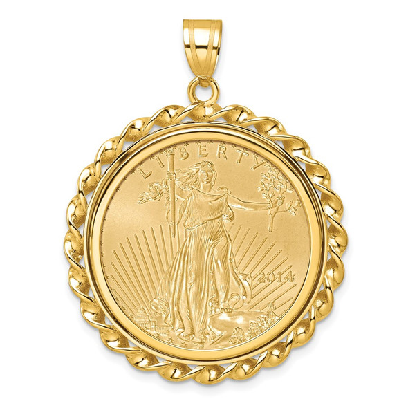 14k Yellow Gold Polished Wide Twisted Wire Mounted 1/2oz American Eagle Prong Coin Bezel Pendant