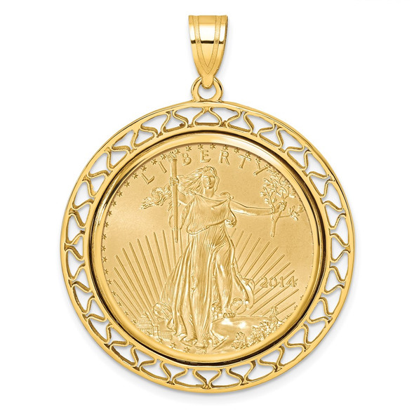 14k Yellow Gold Polished Fancy Wire Mounted 1/2oz American Eagle Prong Coin Bezel Pendant