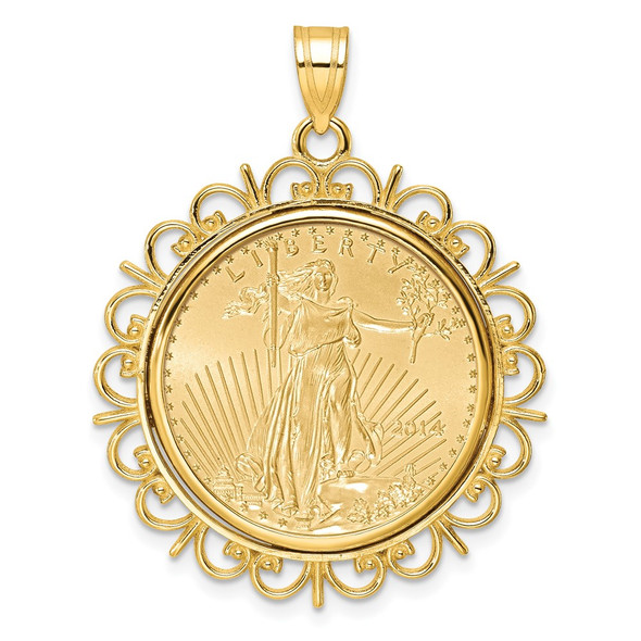 14k Yellow Gold Polished Fancy Mounted 1/4oz American Eagle Prong Coin Bezel Pendant