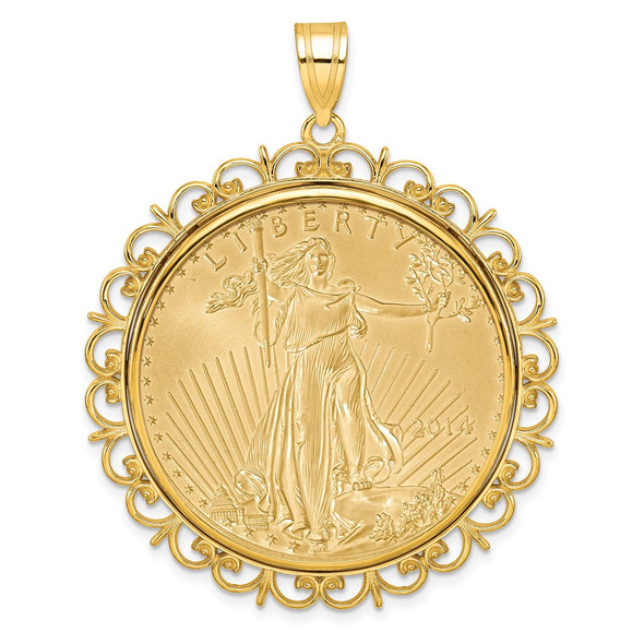 14k Yellow Gold Polished Fancy Mounted 1oz American Eagle Prong Coin Bezel Pendant C8190