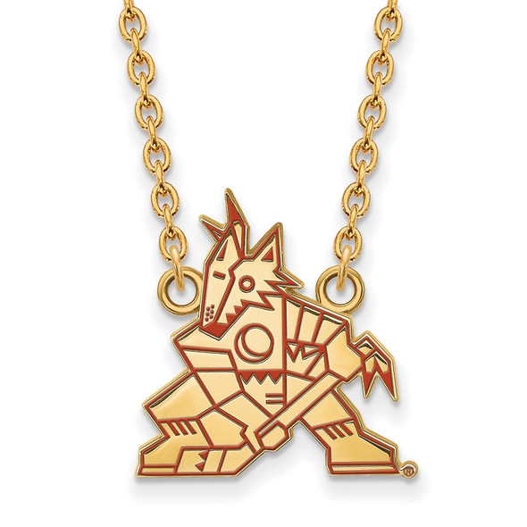 Sterling Silver Gold-plated NHL LogoArt Arizona Coyotes Large Enameled Pendant 18 inch Necklace