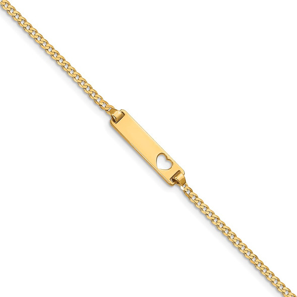 6" 14k Yellow Gold Curb Link Baby ID, Plate with Cut-out Heart Bracelet