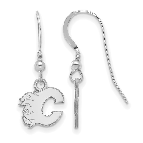 Sterling Silver Rhodium-plated NHL LogoArt Calgary Flames Letter C Extra Small Dangle Earrings