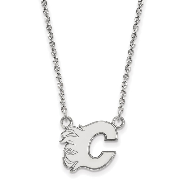 Sterling Silver Rhodium-plated NHL LogoArt Calgary Flames Letter C Small Pendant 18 inch Necklace