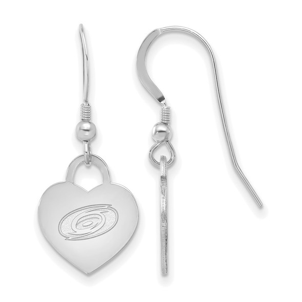 Sterling Silver Rhodium-plated NHL LogoArt Carolina Hurricanes Heart Dangle Earrings