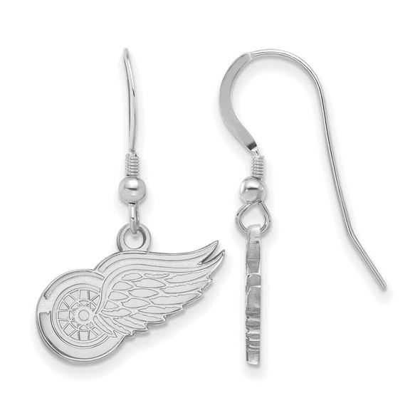 Sterling Silver Rhodium-plated NHL LogoArt Detroit Red Wings Small Dangle Wire Earrings